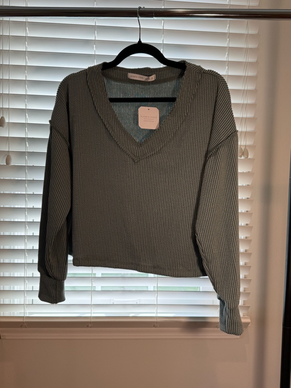 Altar'd State Ribbed V-Neck Sweater in Moss